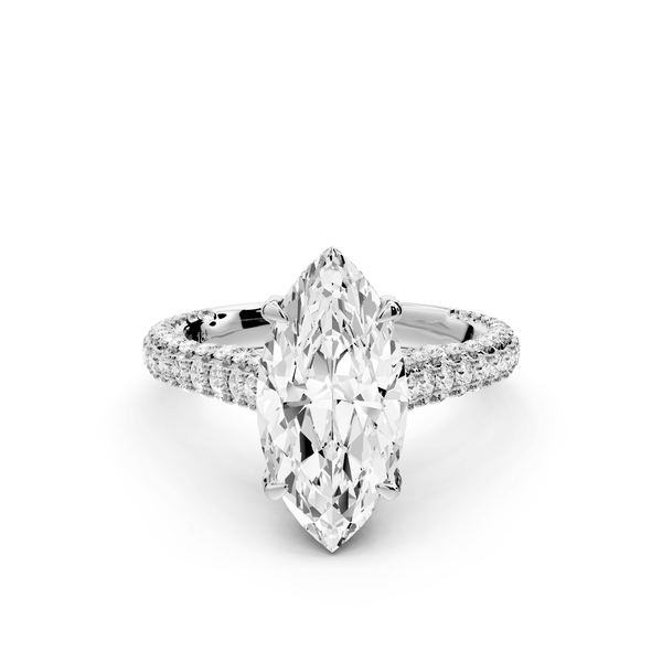 Bianca - 2ct 14k white gold marquise Diamond hidden halo with a diamond crown and bridge rollover pave cathedral engagement ring - Mr. Alex Jewelry