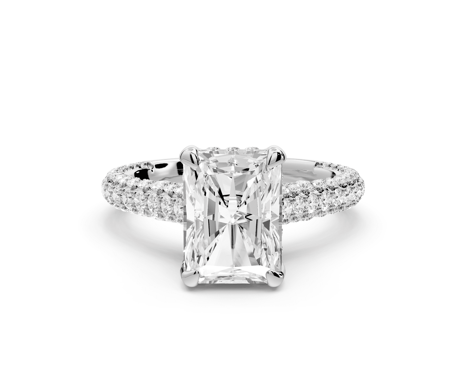 Bianca - 2ct 14k white gold radiant Diamond hidden halo with a diamond crown and bridge rollover pave cathedral engagement ring - Mr. Alex Jewelry