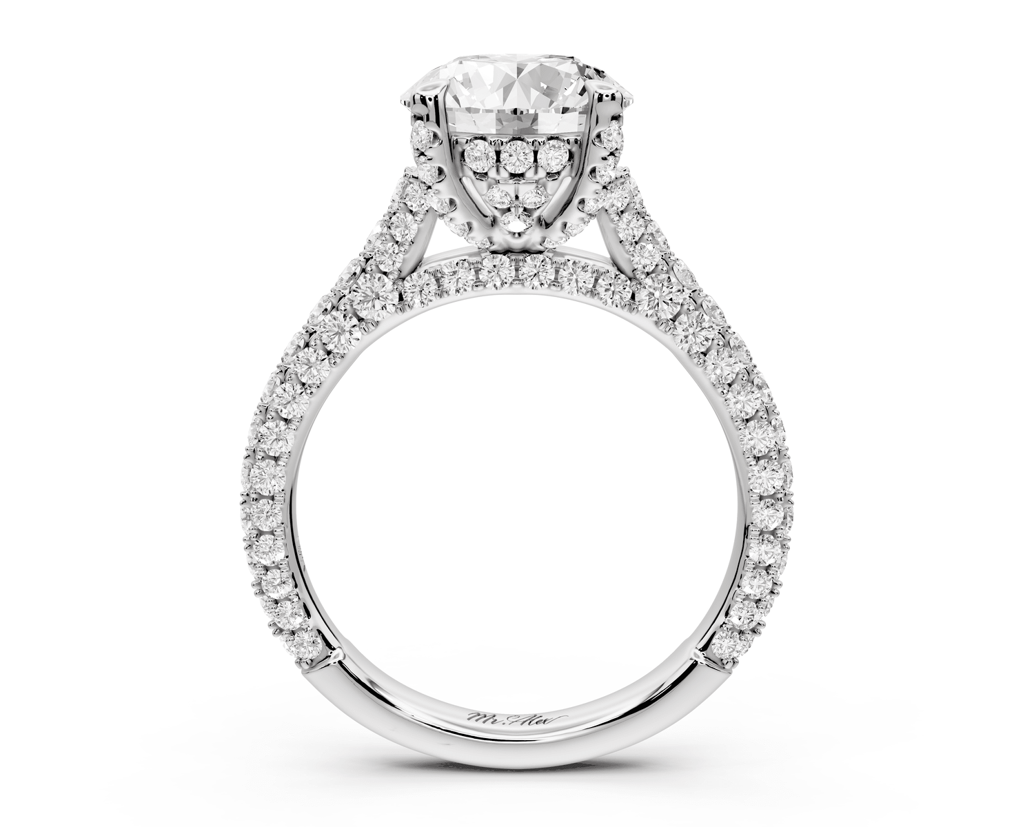 Bianca - 2ct 14k white gold round Diamond hidden halo with a diamond crown and bridge rollover pave cathedral engagment ring - Mr. Alex Jewelry