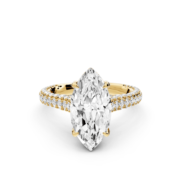 Bianca - 2ct 14k yellow gold marquise Diamond hidden halo with a diamond crown and bridge rollover pave cathedral engagement ring - Mr. Alex Jewelry