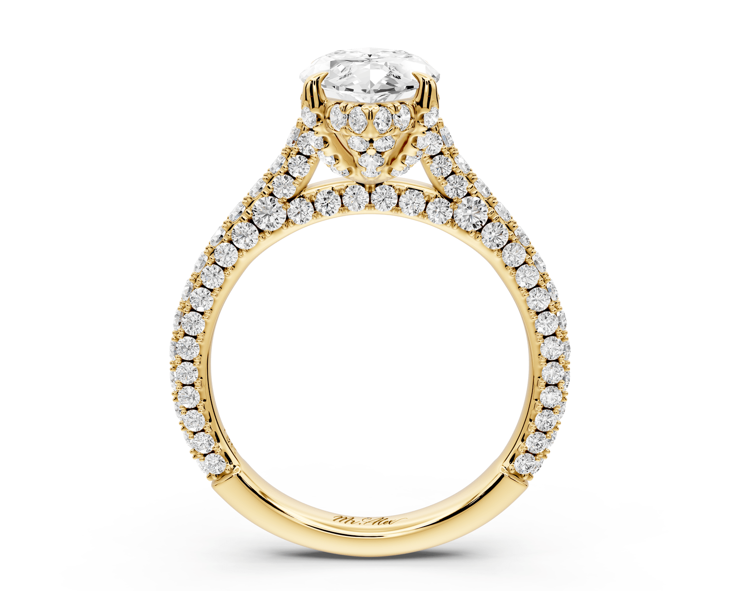 Bianca - 2ct 14k yellow gold marquise Diamond hidden halo with a diamond crown and bridge rollover pave cathedral engagement ring - Mr. Alex Jewelry