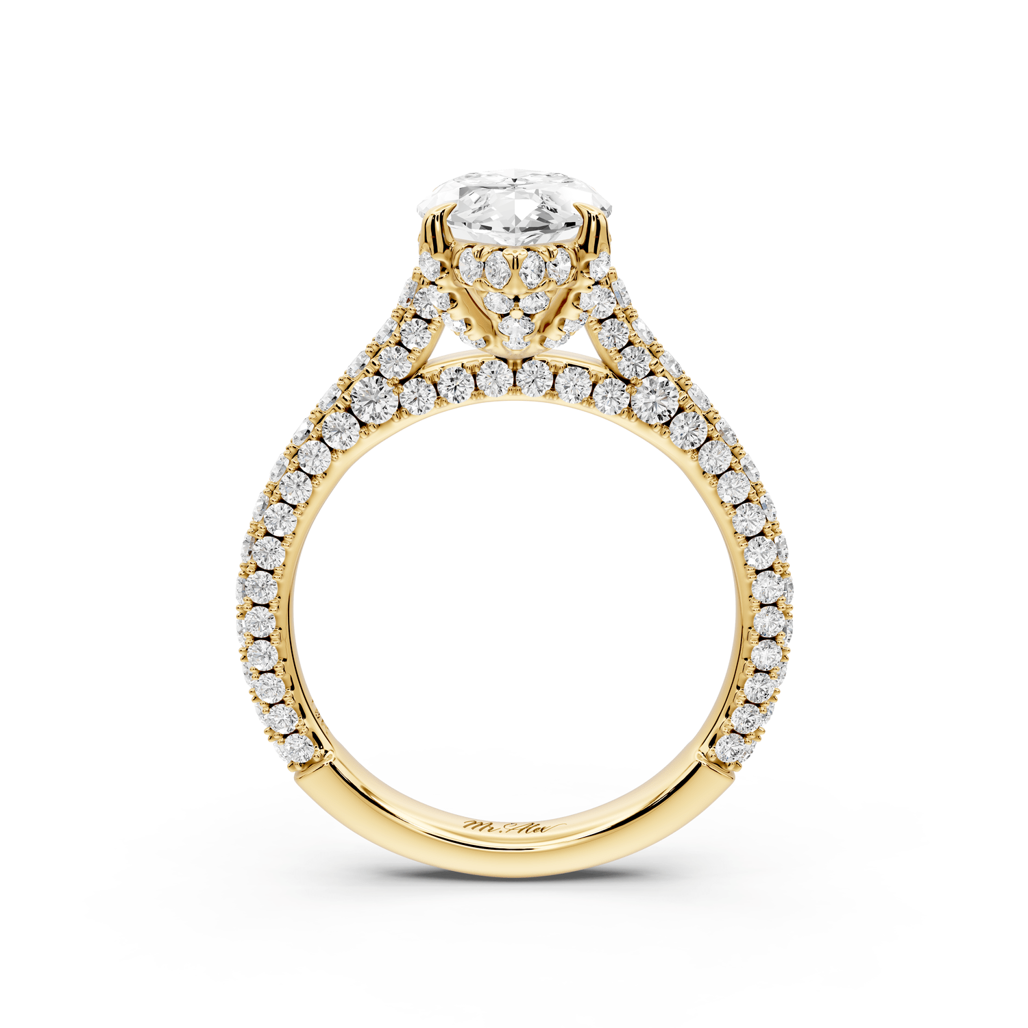 Bianca - 2ct 14k yellow gold marquise Diamond hidden halo with a diamond crown and bridge rollover pave cathedral engagement ring - Mr. Alex Jewelry