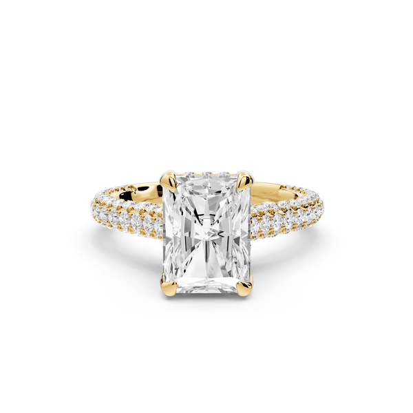 Bianca - 2ct 14k yellow gold radiant Diamond hidden halo with a diamond crown and bridge rollover pave cathedral engagement ring - Mr. Alex Jewelry