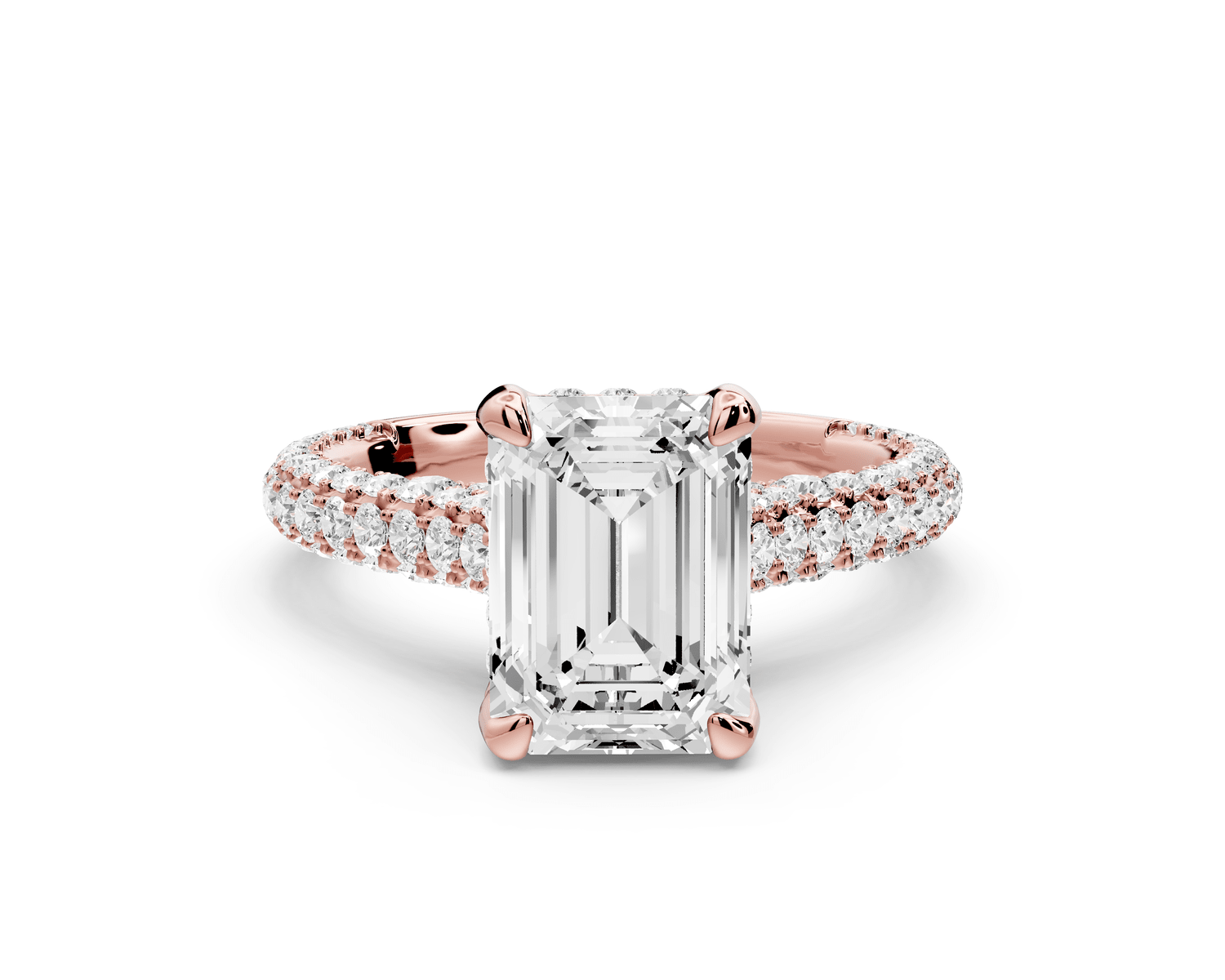 Bianca - 2ct 18k rose gold emerald Diamond hidden halo with a diamond crown and bridge rollover pave cathedral Engagement ring - Mr. Alex Jewelry