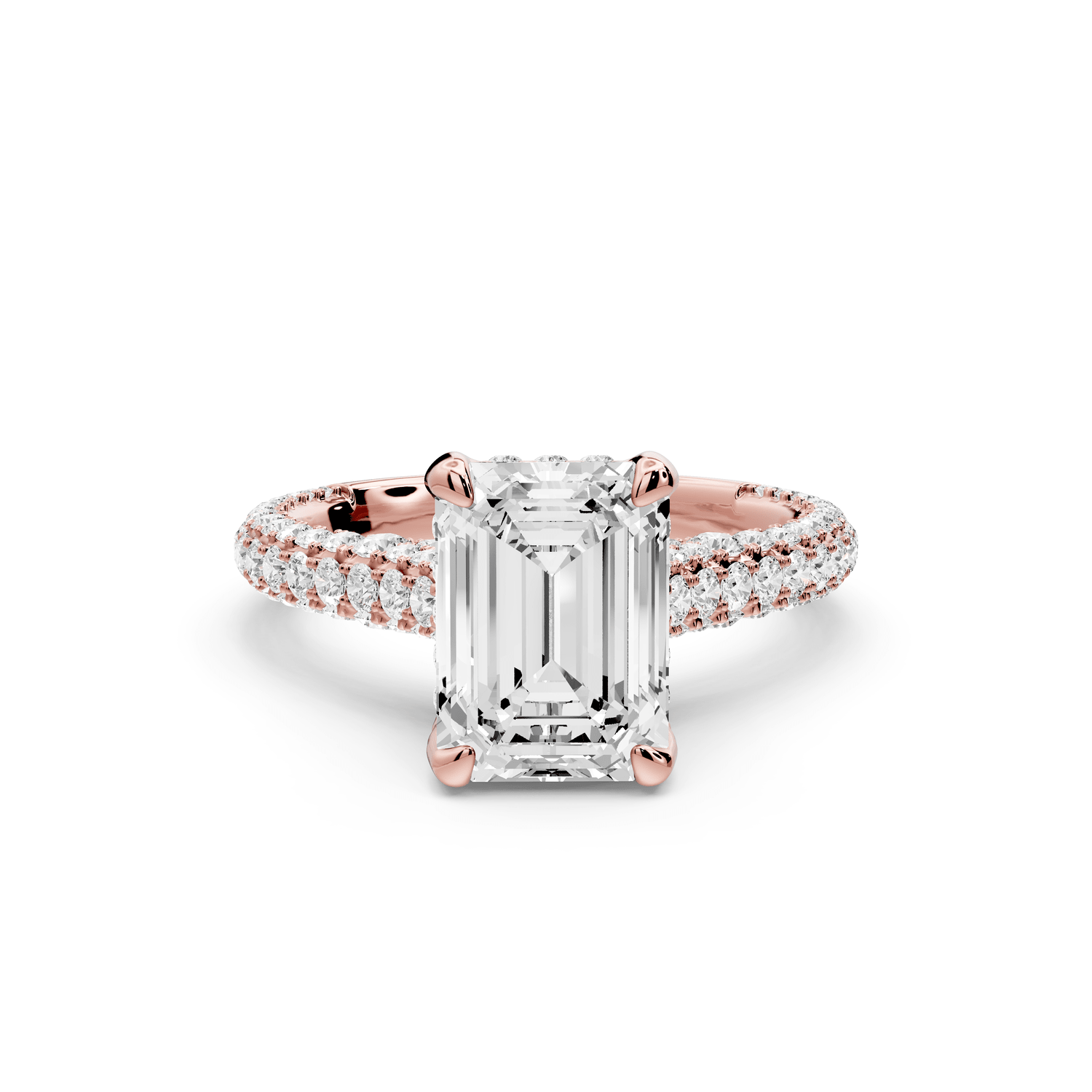 Bianca - 2ct 18k rose gold emerald Diamond hidden halo with a diamond crown and bridge rollover pave cathedral Engagement ring - Mr. Alex Jewelry