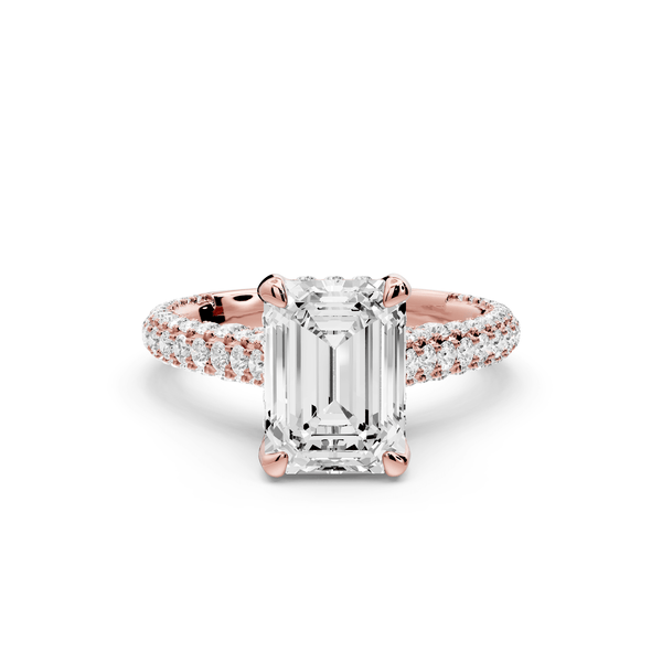 Bianca - 2ct 18k rose gold emerald Diamond hidden halo with a diamond crown and bridge rollover pave cathedral Engagement ring - Mr. Alex Jewelry