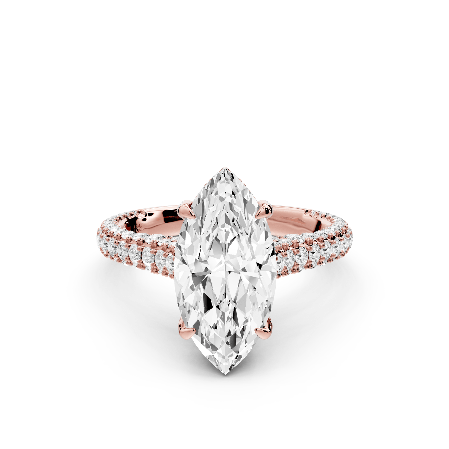 Bianca - 2ct 18k rose gold marquise Diamond hidden halo with a diamond crown and bridge rollover pave cathedral engagement ring - Mr. Alex Jewelry