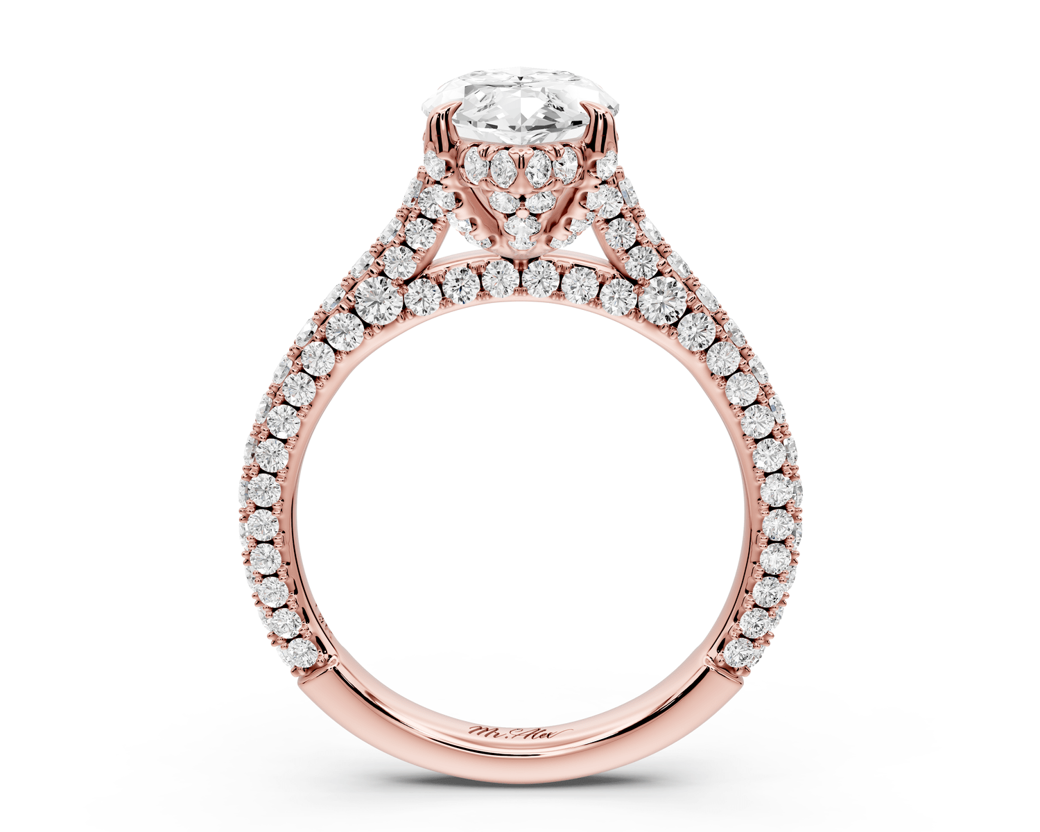 Bianca - 2ct 18k rose gold marquise Diamond hidden halo with a diamond crown and bridge rollover pave cathedral engagement ring - Mr. Alex Jewelry