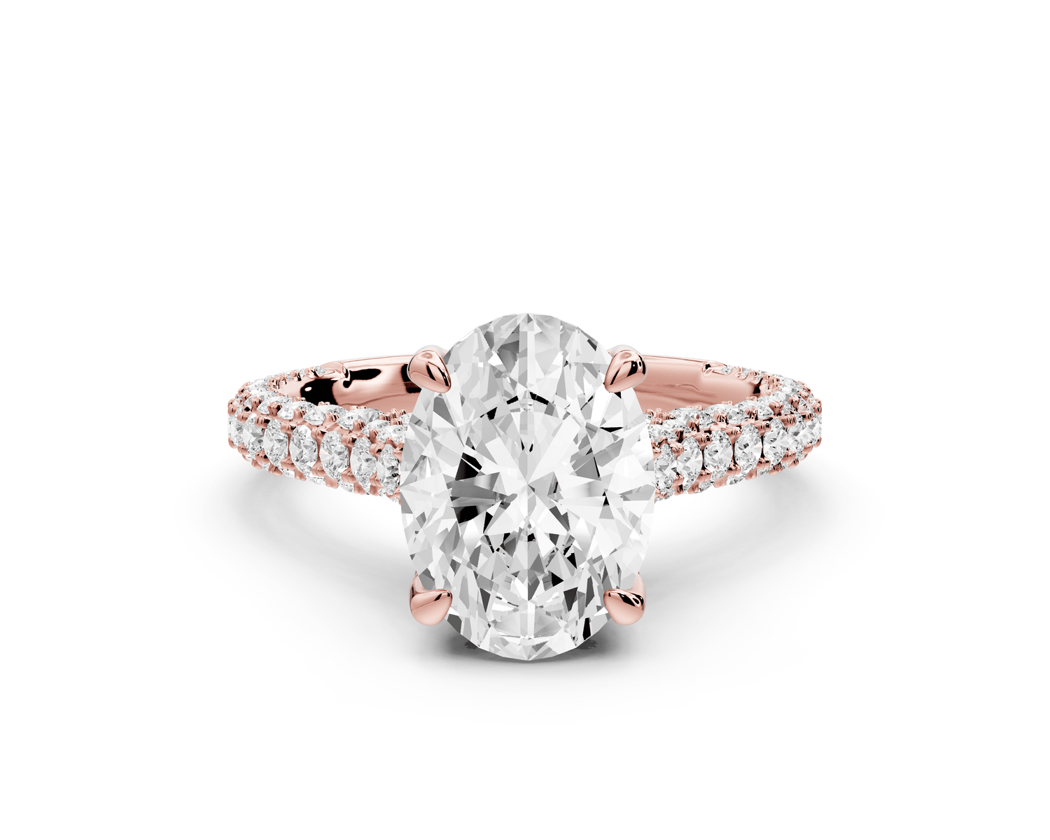 Bianca - 2ct 18k rose gold oval Diamond hidden halo with a diamond crown and bridge rollover pave cathedral Engagement ring - Mr. Alex Jewelry