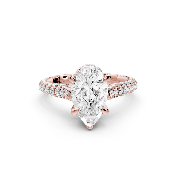 Bianca - 2ct 18k rose gold pear Diamond hidden halo with a diamond crown and bridge rollover pave cathedral Engagement ring - Mr. Alex Jewelry
