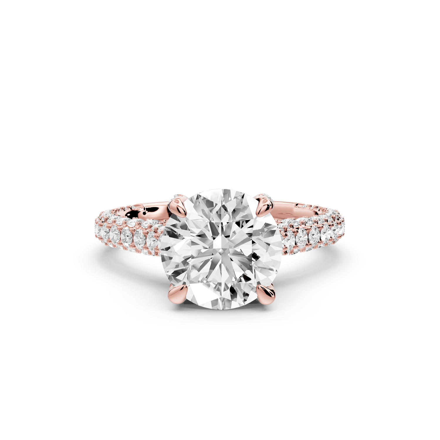 Bianca - 2ct 18k rose gold round Diamond hidden halo with a diamond crown and bridge rollover pave cathedral engagment ring - Mr. Alex Jewelry