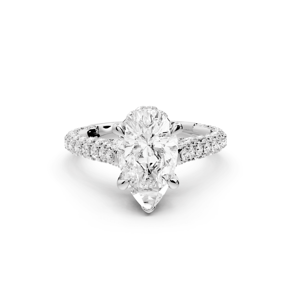 Bianca - 2ct 18k white gold pear Diamond hidden halo with a diamond crown and bridge rollover pave cathedral Engagement ring - Mr. Alex Jewelry
