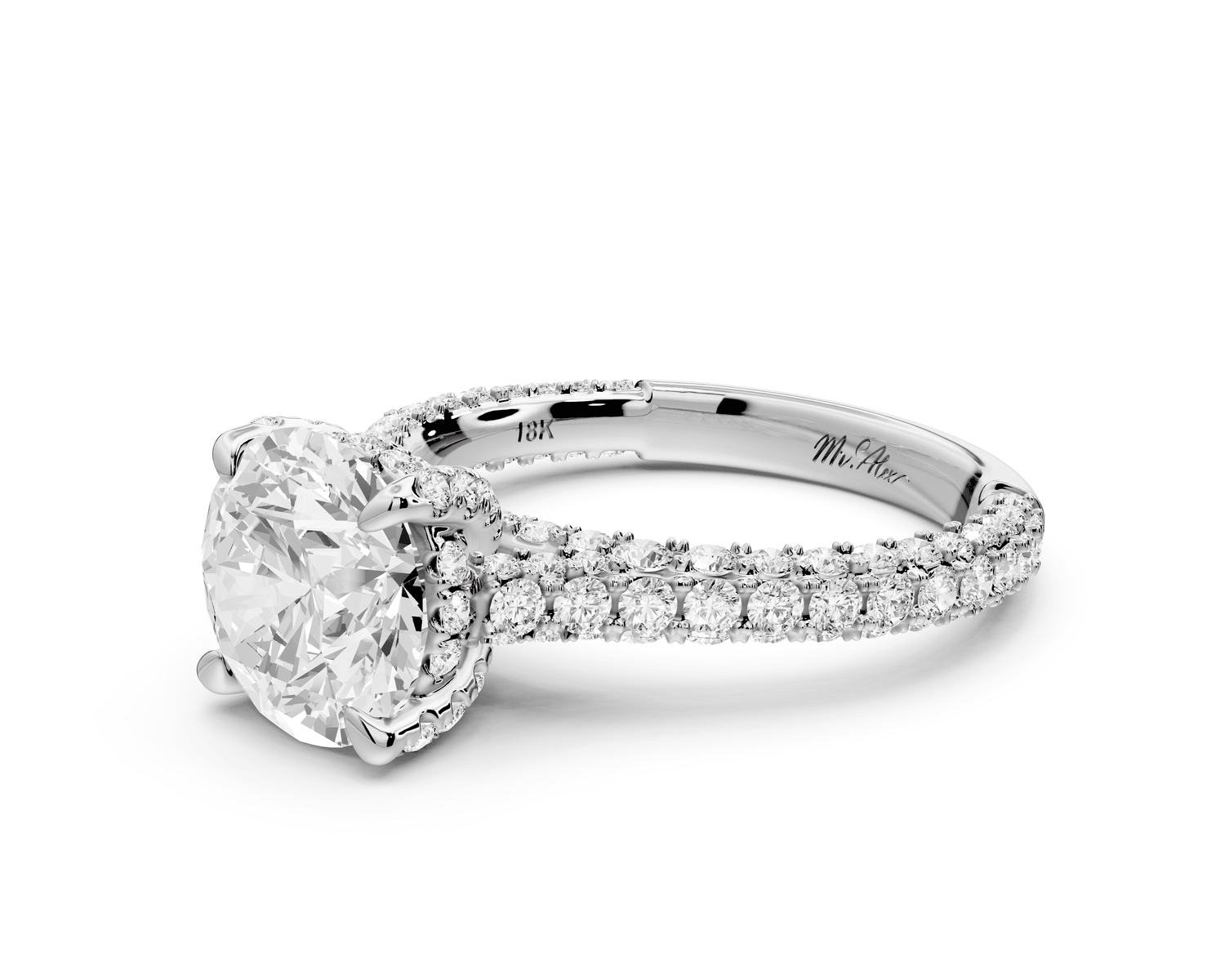Bianca - 2ct 18k white gold round Diamond hidden halo with a diamond crown and bridge rollover pave cathedral engagment ring - Mr. Alex Jewelry