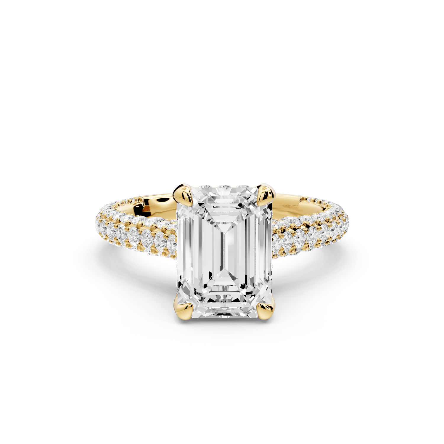 Bianca - 2ct 18k yellow gold emerald Diamond hidden halo with a diamond crown and bridge rollover pave cathedral Engagement ring - Mr. Alex Jewelry