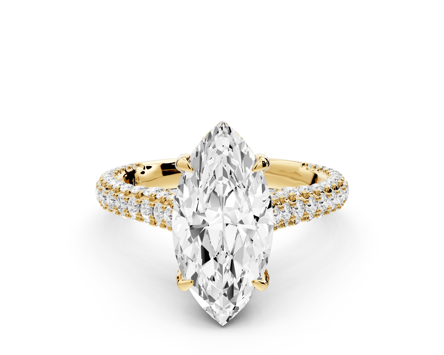 Bianca - 2ct 18k yellow gold marquise Diamond hidden halo with a diamond crown and bridge rollover pave cathedral engagement ring - Mr. Alex Jewelry