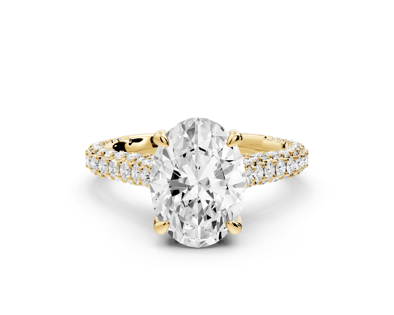 Bianca - 2ct 18k yellow gold oval Diamond hidden halo with a diamond crown and bridge rollover pave cathedral Engagement ring - Mr. Alex Jewelry