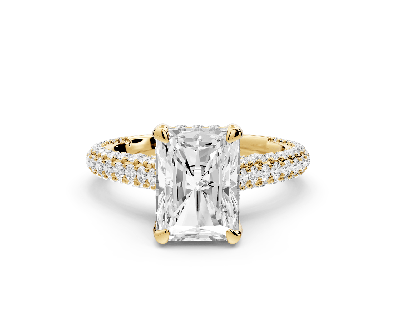 Bianca - 2ct 18k yellow gold radiant Diamond hidden halo with a diamond crown and bridge rollover pave cathedral engagement ring - Mr. Alex Jewelry
