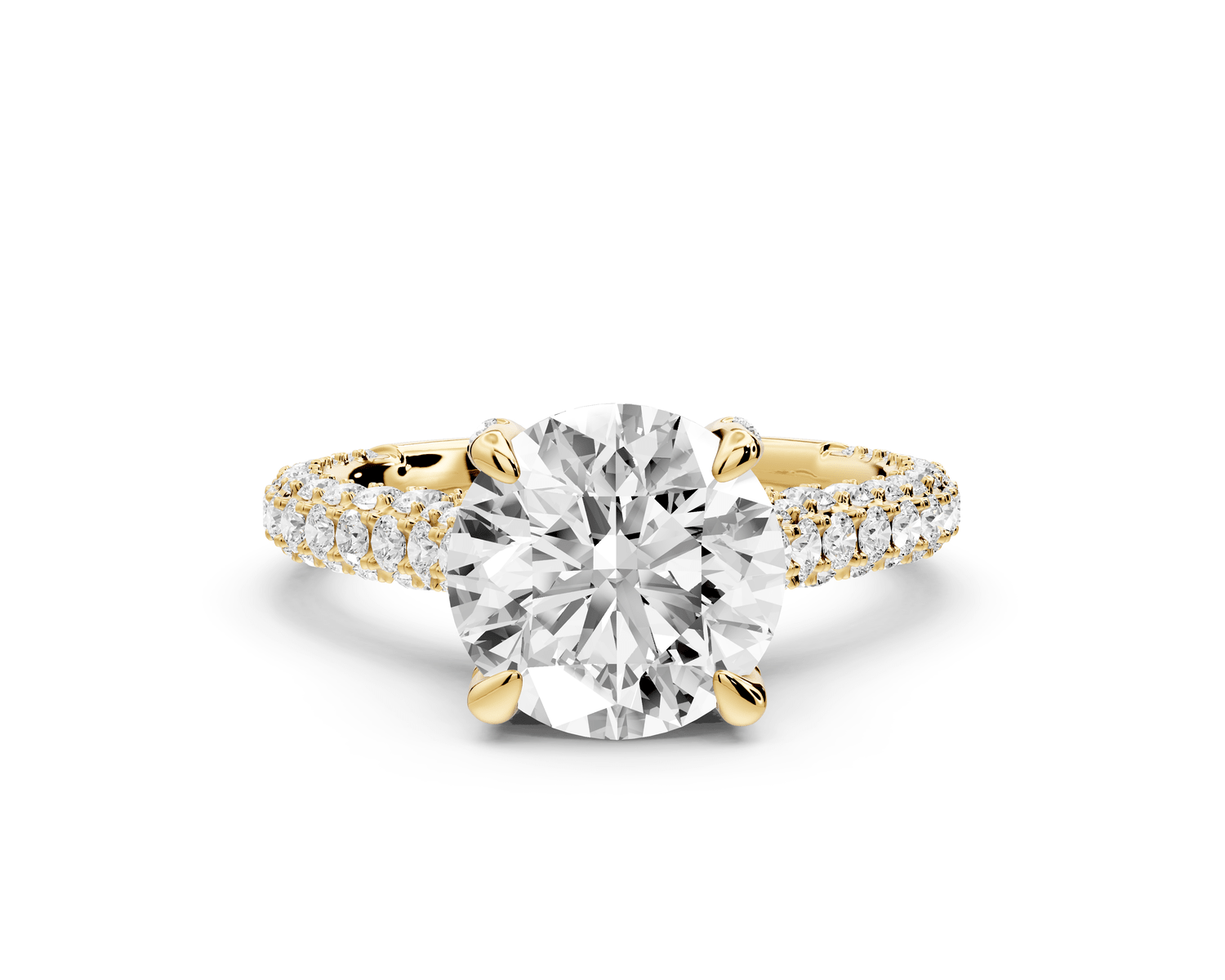 Bianca - 2ct 18k yellow gold round Diamond hidden halo with a diamond crown and bridge rollover pave cathedral engagment ring - Mr. Alex Jewelry