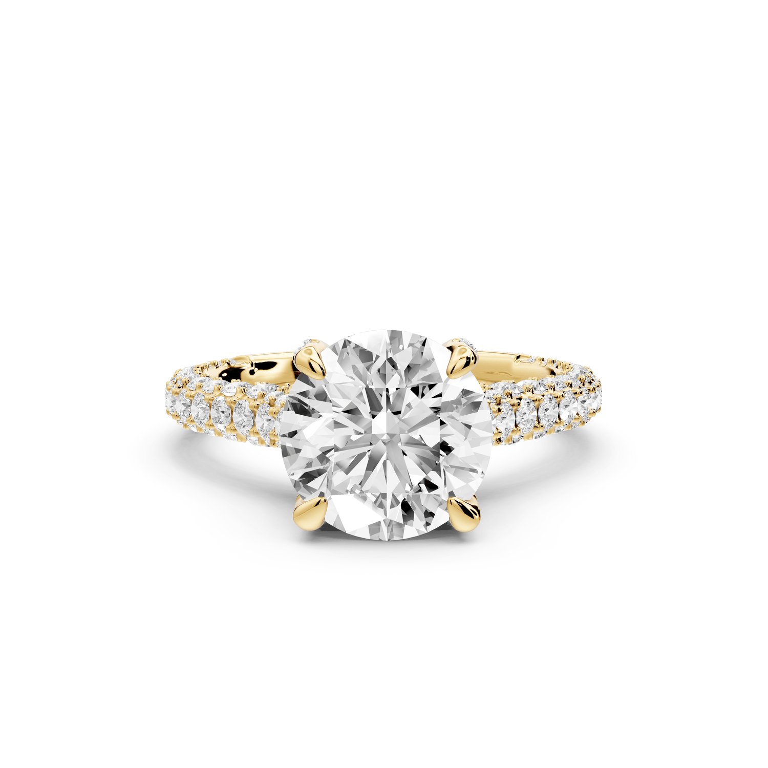 Bianca - 2ct 18k yellow gold round Diamond hidden halo with a diamond crown and bridge rollover pave cathedral engagment ring - Mr. Alex Jewelry