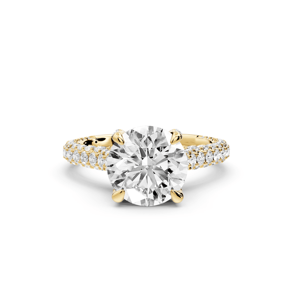 Bianca - 2ct 18k yellow gold round Diamond hidden halo with a diamond crown and bridge rollover pave cathedral engagment ring - Mr. Alex Jewelry
