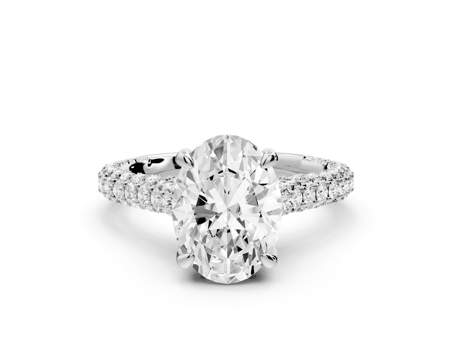 Bianca - 2ct platinum oval Diamond hidden halo with a diamond crown and bridge rollover pave cathedral Engagement ring - Mr. Alex Jewelry