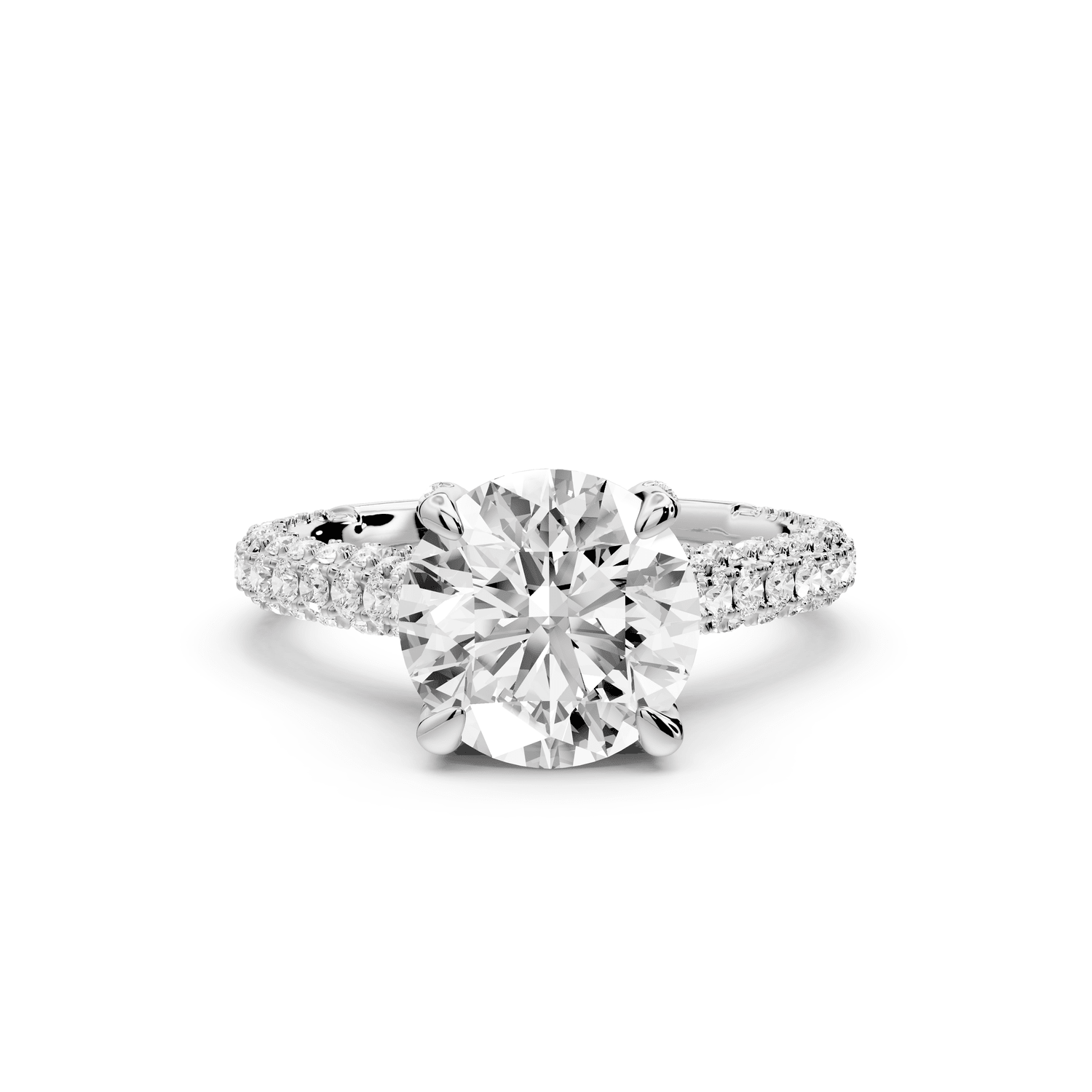 Bianca - 2ct platinum round Diamond hidden halo with a diamond crown and bridge rollover pave cathedral engagment ring - Mr. Alex Jewelry