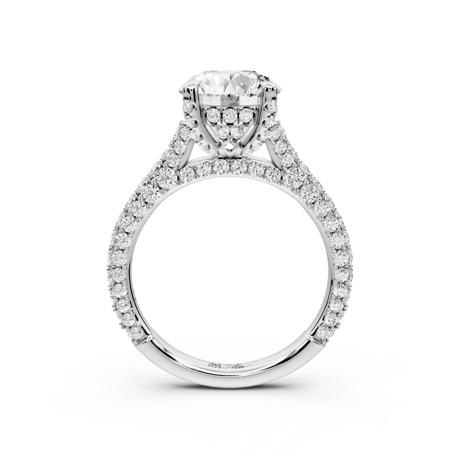 Bianca - 2ct platinum round Diamond hidden halo with a diamond crown and bridge rollover pave cathedral engagment ring - Mr. Alex Jewelry