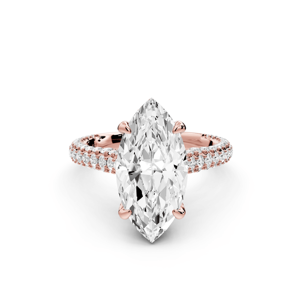 Bianca - 3ct 14k rose gold marquise Diamond hidden halo with a diamond crown and bridge rollover pave cathedral engagement ring - Mr. Alex Jewelry
