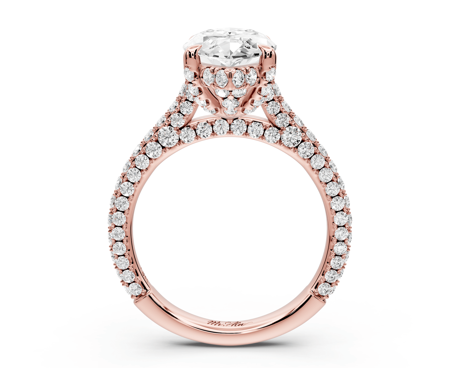 Bianca - 3ct 14k rose gold marquise Diamond hidden halo with a diamond crown and bridge rollover pave cathedral engagement ring - Mr. Alex Jewelry