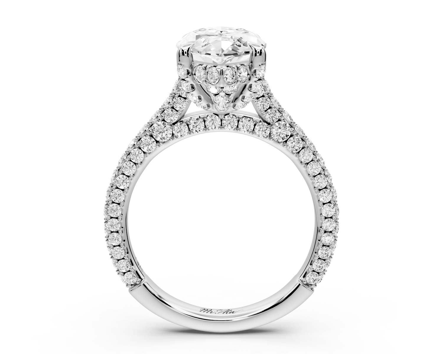 Bianca - 3ct 14k white gold marquise Diamond hidden halo with a diamond crown and bridge rollover pave cathedral engagement ring - Mr. Alex Jewelry