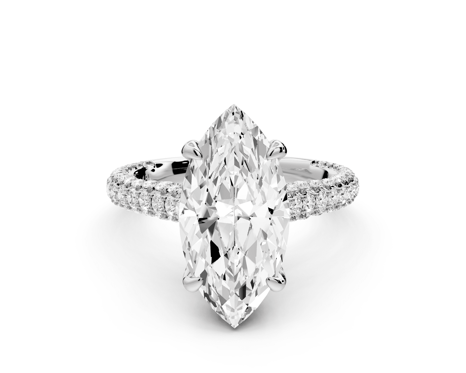 Bianca - 3ct 14k white gold marquise Diamond hidden halo with a diamond crown and bridge rollover pave cathedral engagement ring - Mr. Alex Jewelry