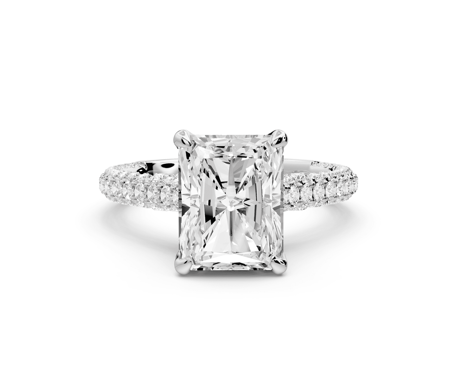 Bianca - 3ct 14k white gold radiant Diamond hidden halo with a diamond crown and bridge rollover pave cathedral engagement ring - Mr. Alex Jewelry