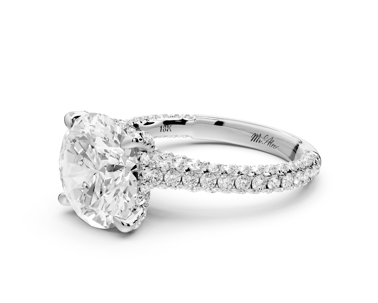 Bianca - 3ct 14k white gold round Diamond hidden halo with a diamond crown and bridge rollover pave cathedral engagment ring - Mr. Alex Jewelry