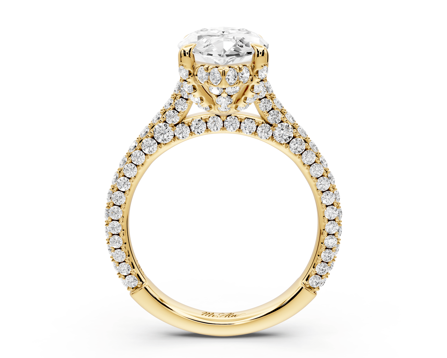 Bianca - 3ct 14k yellow gold marquise Diamond hidden halo with a diamond crown and bridge rollover pave cathedral engagement ring - Mr. Alex Jewelry