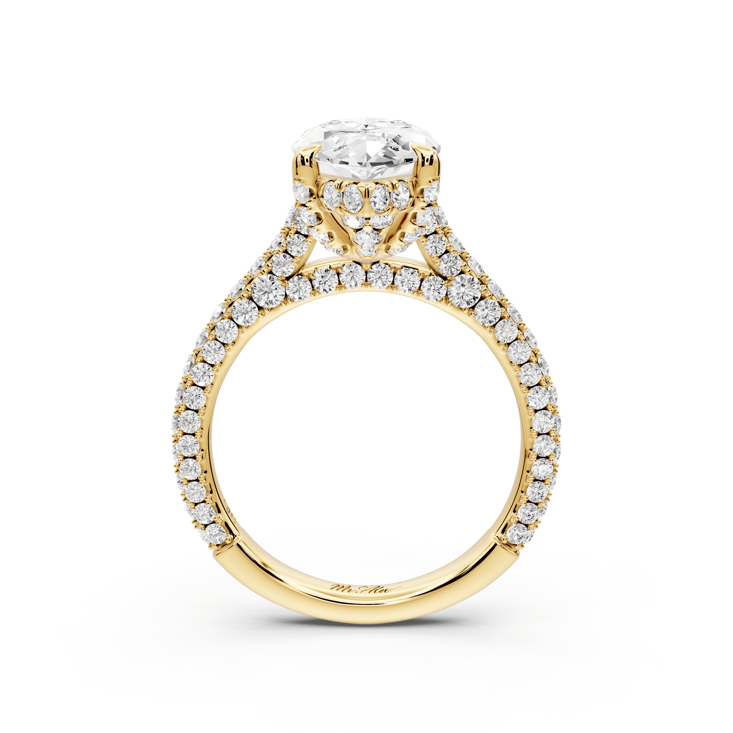 Bianca - 3ct 14k yellow gold marquise Diamond hidden halo with a diamond crown and bridge rollover pave cathedral engagement ring - Mr. Alex Jewelry