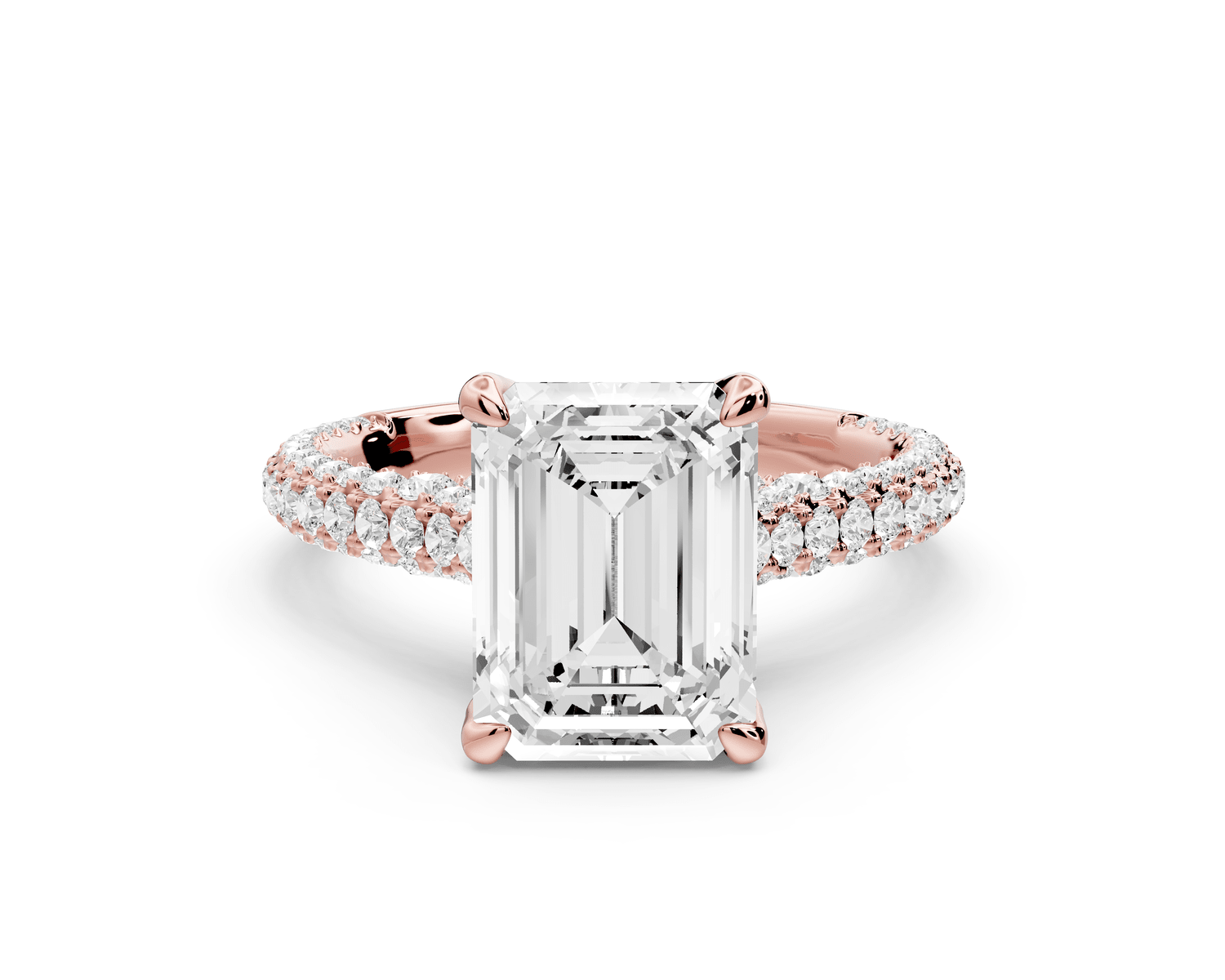 Bianca - 3ct 18k rose gold emerald Diamond hidden halo with a diamond crown and bridge rollover pave cathedral Engagement ring - Mr. Alex Jewelry