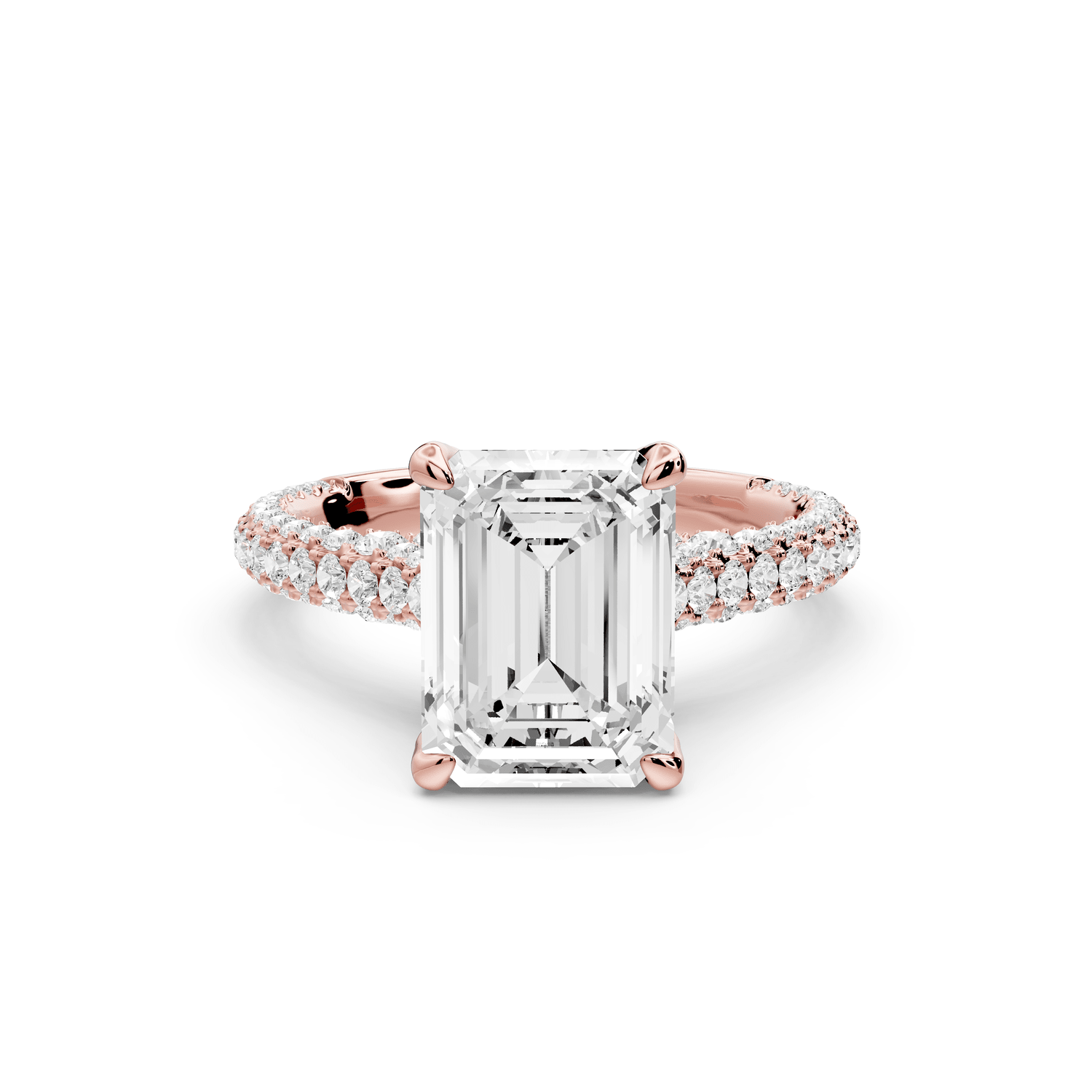 Bianca - 3ct 18k rose gold emerald Diamond hidden halo with a diamond crown and bridge rollover pave cathedral Engagement ring - Mr. Alex Jewelry