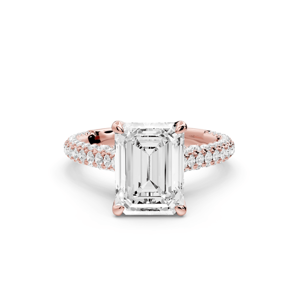 Bianca - 3ct 18k rose gold emerald Diamond hidden halo with a diamond crown and bridge rollover pave cathedral Engagement ring - Mr. Alex Jewelry
