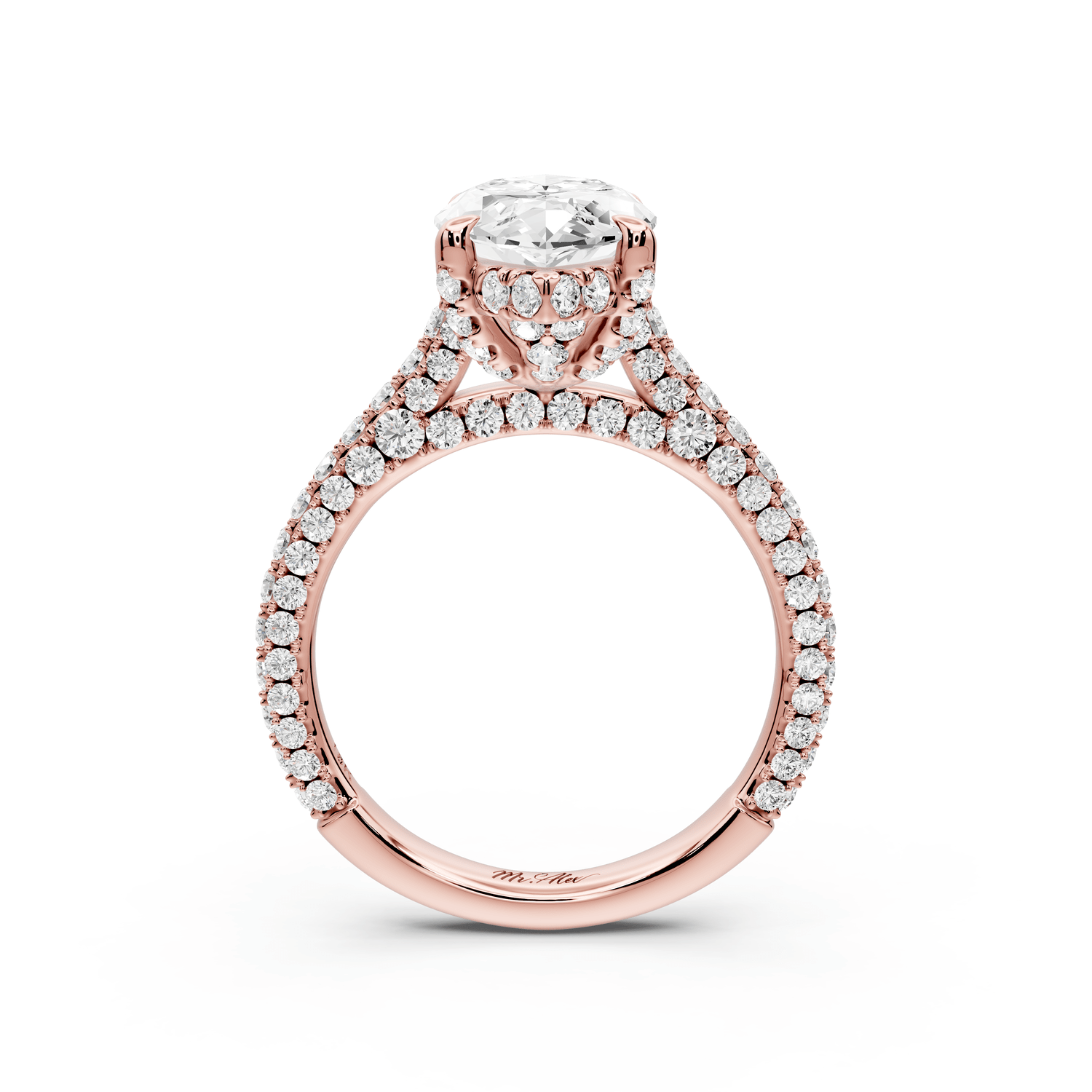 Bianca - 3ct 18k rose gold marquise Diamond hidden halo with a diamond crown and bridge rollover pave cathedral engagement ring - Mr. Alex Jewelry