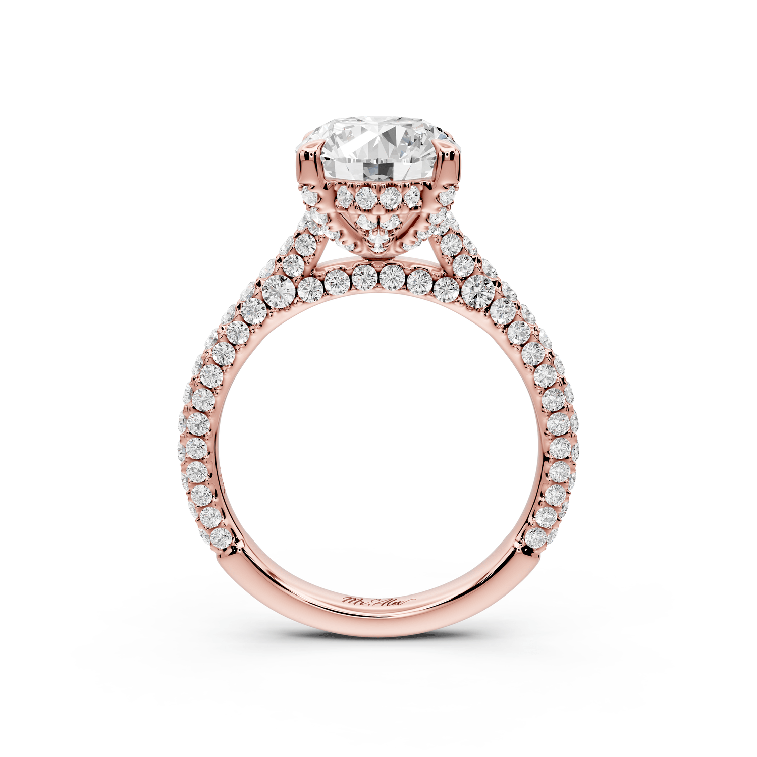 Bianca - 3ct 18k rose gold oval Diamond hidden halo with a diamond crown and bridge rollover pave cathedral Engagement ring - Mr. Alex Jewelry