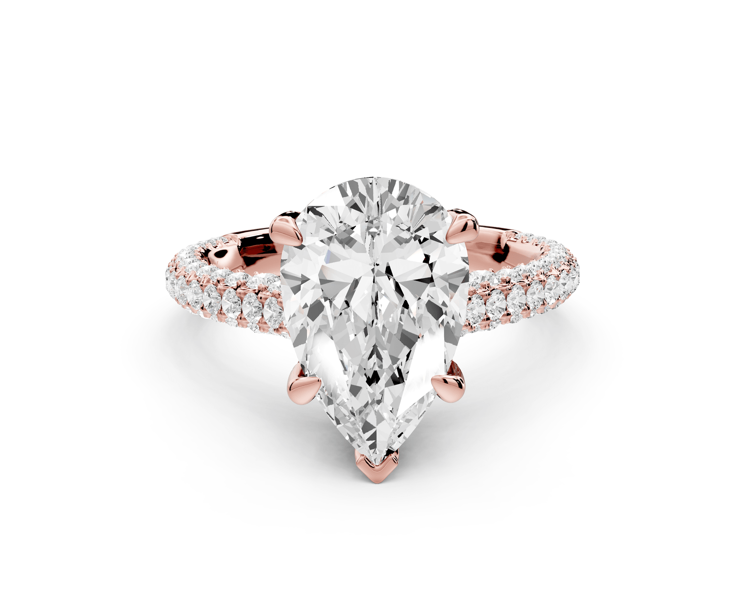 Bianca - 3ct 18k rose gold pear Diamond hidden halo with a diamond crown and bridge rollover pave cathedral Engagement ring - Mr. Alex Jewelry