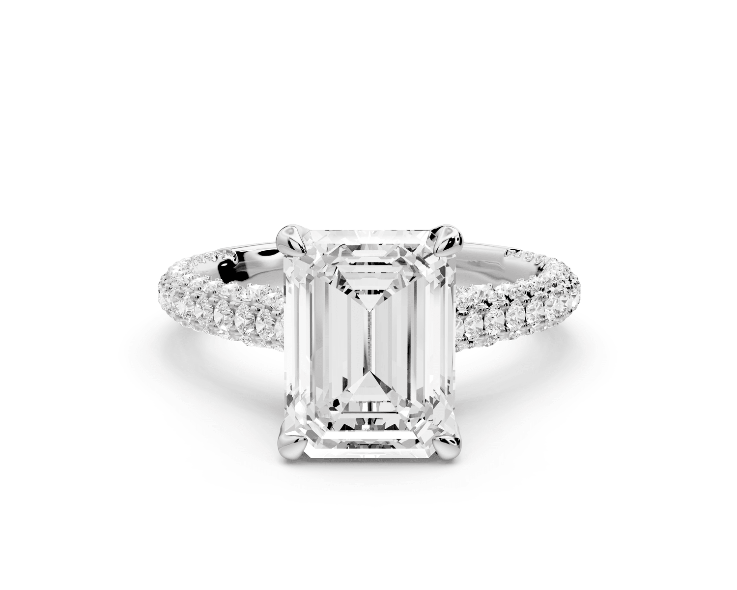 Bianca - 3ct 18k white gold emerald Diamond hidden halo with a diamond crown and bridge rollover pave cathedral Engagement ring - Mr. Alex Jewelry