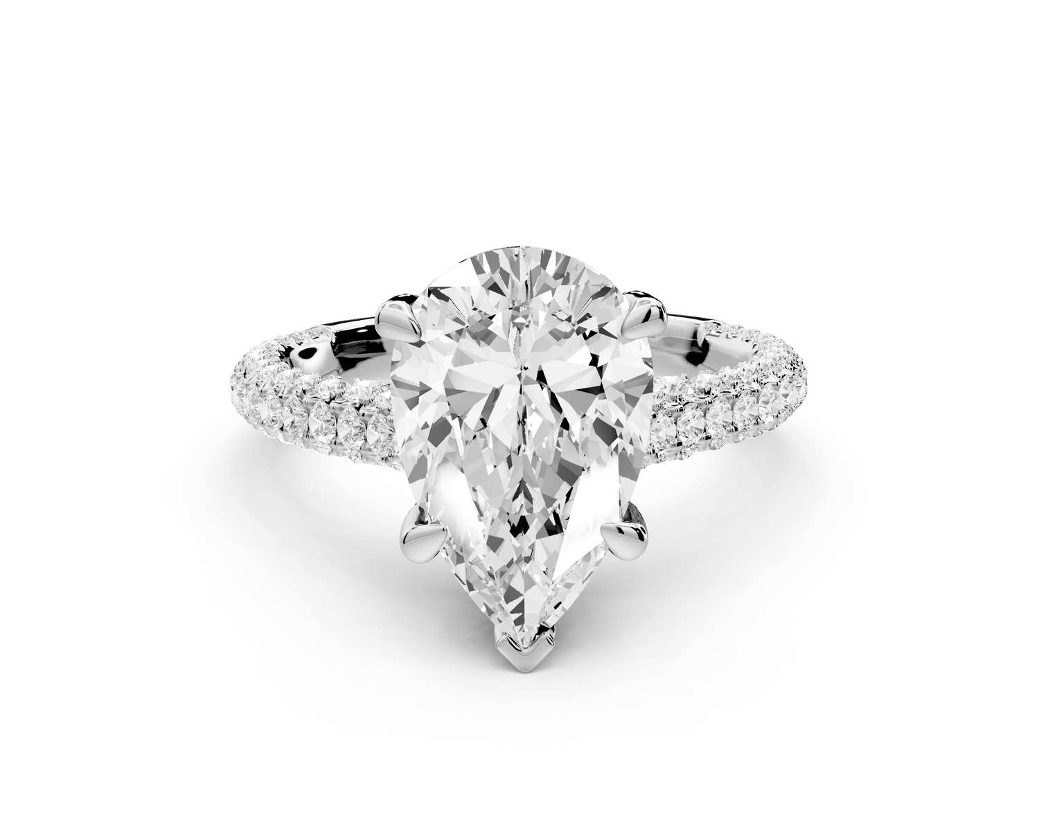 Bianca - 3ct 18k white gold pear Diamond hidden halo with a diamond crown and bridge rollover pave cathedral Engagement ring - Mr. Alex Jewelry