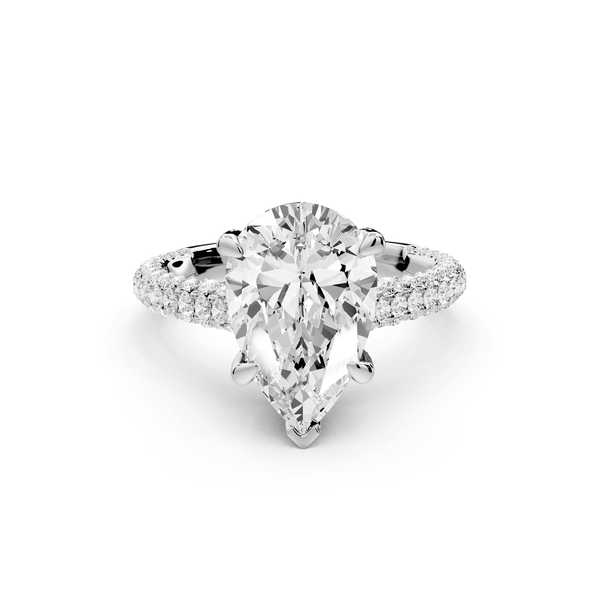 Bianca - 3ct 18k white gold pear Diamond hidden halo with a diamond crown and bridge rollover pave cathedral Engagement ring - Mr. Alex Jewelry