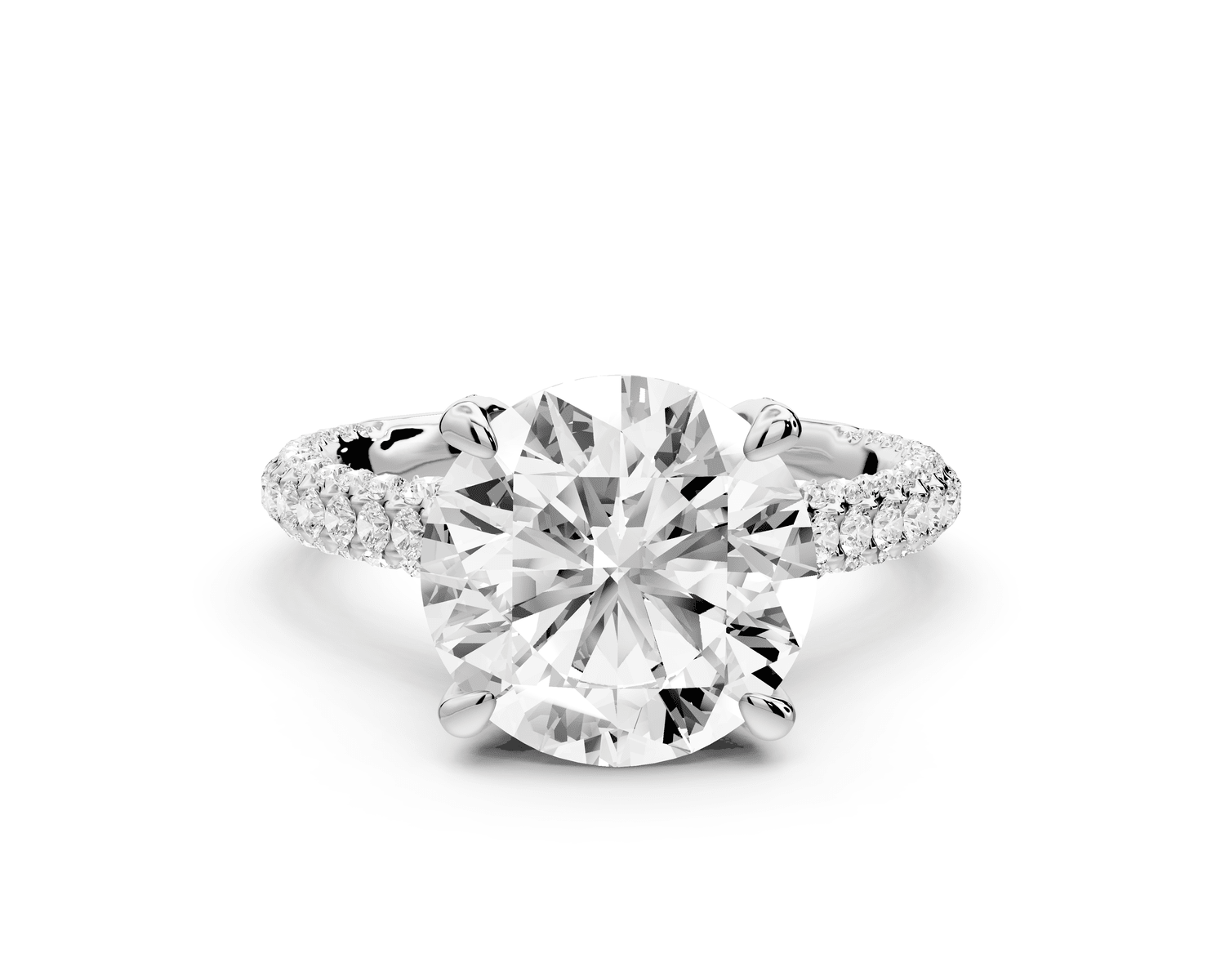 Bianca - 3ct 18k white gold round Diamond hidden halo with a diamond crown and bridge rollover pave cathedral engagment ring - Mr. Alex Jewelry