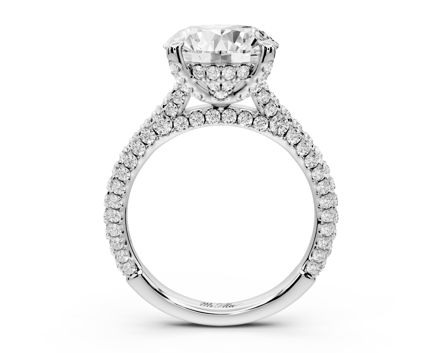 Bianca - 3ct 18k white gold round Diamond hidden halo with a diamond crown and bridge rollover pave cathedral engagment ring - Mr. Alex Jewelry