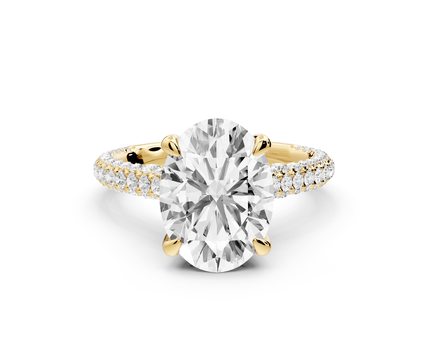 Bianca - 3ct 18k yellow gold oval Diamond hidden halo with a diamond crown and bridge rollover pave cathedral Engagement ring - Mr. Alex Jewelry