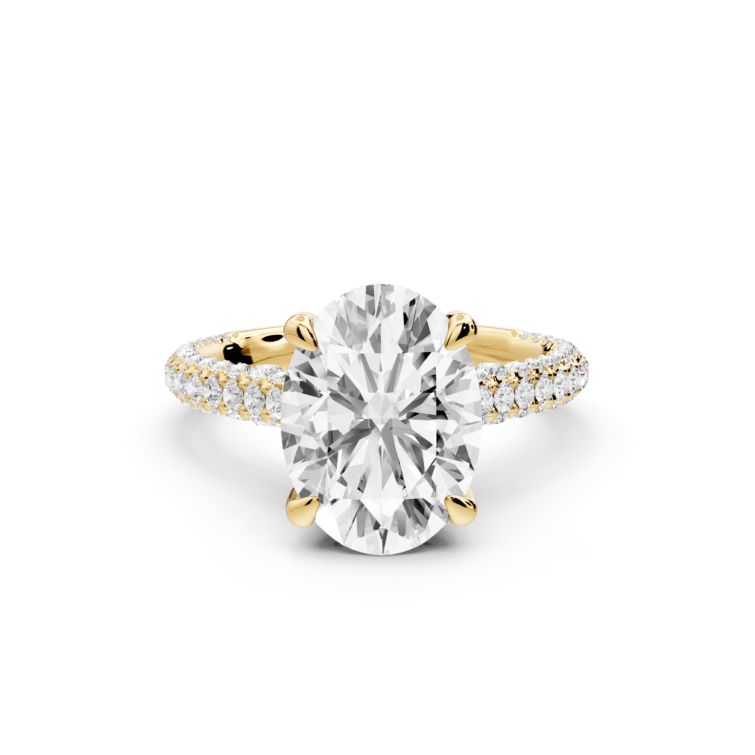 Bianca - 3ct 18k yellow gold oval Diamond hidden halo with a diamond crown and bridge rollover pave cathedral Engagement ring - Mr. Alex Jewelry