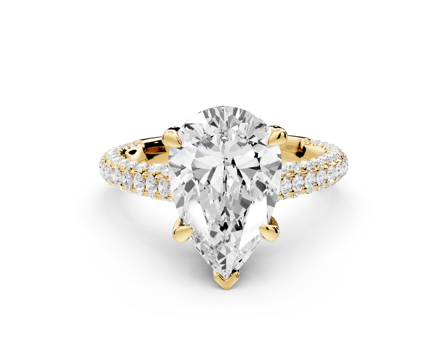 Bianca - 3ct 18k yellow gold pear Diamond hidden halo with a diamond crown and bridge rollover pave cathedral Engagement ring - Mr. Alex Jewelry