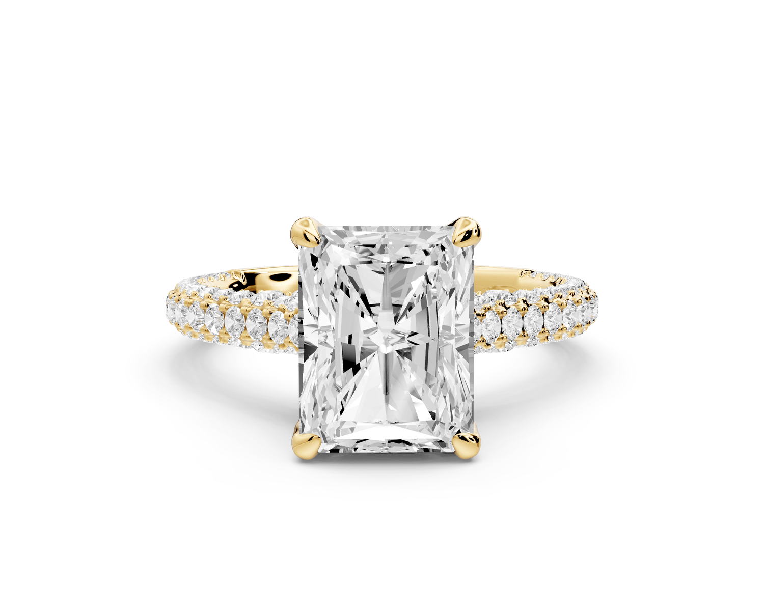 Bianca - 3ct 18k yellow gold radiant Diamond hidden halo with a diamond crown and bridge rollover pave cathedral engagement ring - Mr. Alex Jewelry